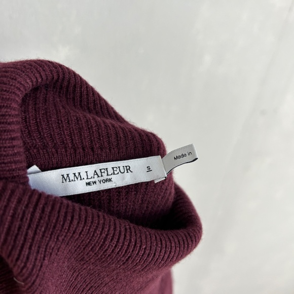 M.M. Lafleur size S burgundy turtleneck ribbed sweater 100% cashmere hi-low - Picture 7 of 9
